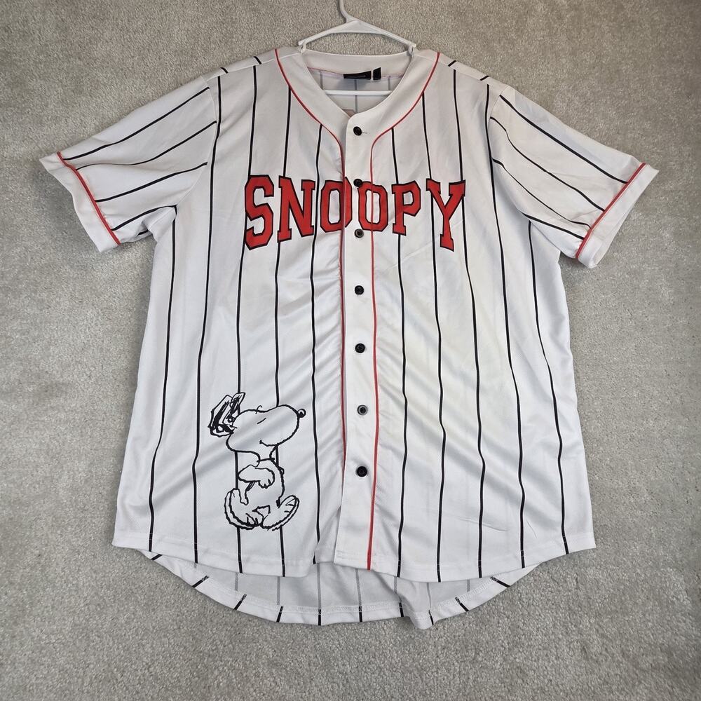 Peanuts Snoopy Baseball Jersey Unisex XL White Black Pinstripe Graphic #50